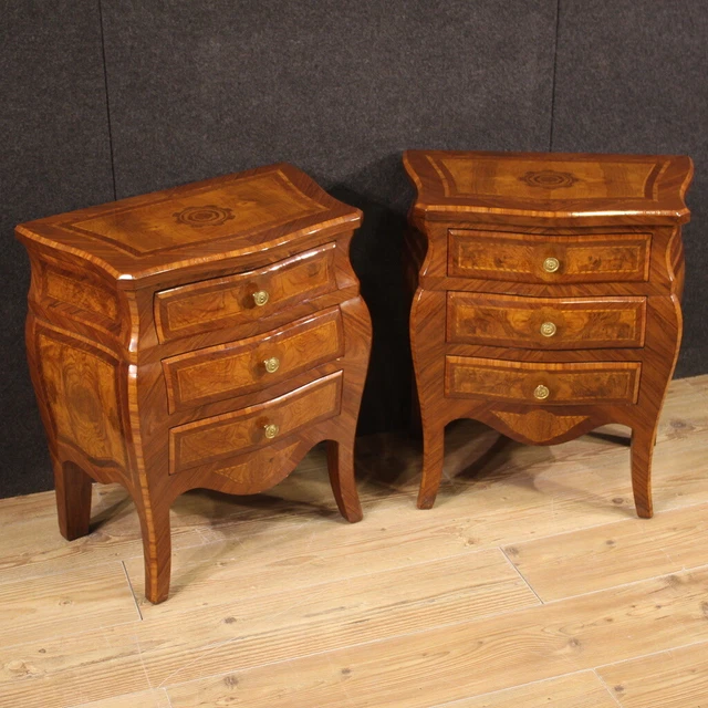 Antique Style Luigi XV Inlaid Bedside Tables Pair Furniture Two Bass 900