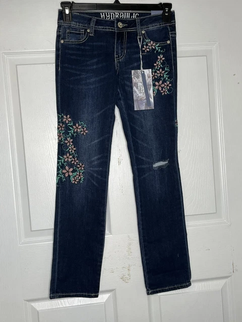 Hydraulic Jeans Womens 1 Blue Lola Straight Embroidered Distressed
