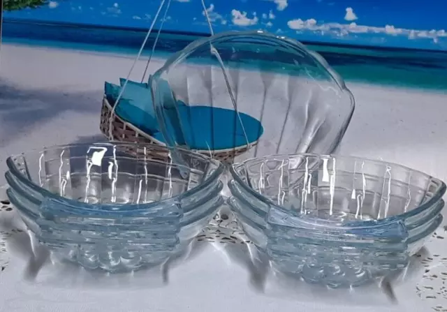 Pyrex #435 France Clear Glass Scallop Shell Stackable Dipping Dishes - Set of 7