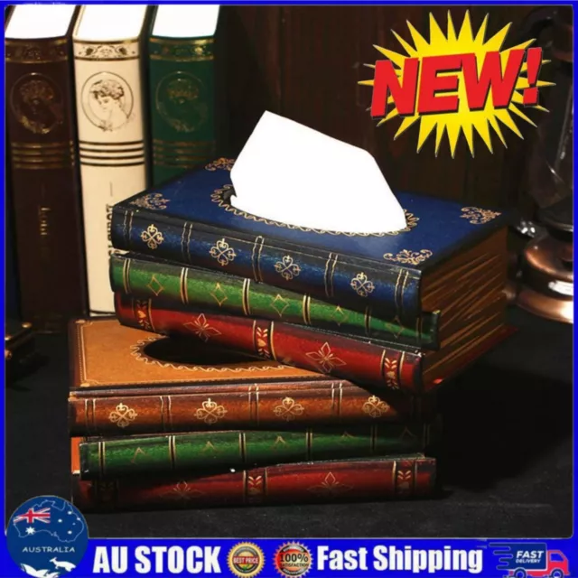 Retro Wooden Book Shape Tissue Box Rectangle Napkin Paper Holder Storage Case