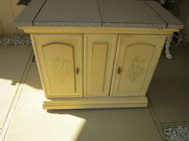 Hollywood Regency Buffet Sideboard Storage Extended Top Cream Color