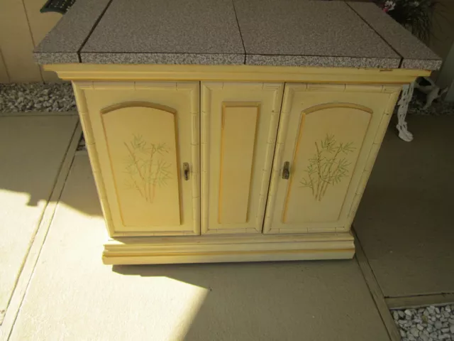 Hollywood Regency Buffet Sideboard Storage Extended Top Cream Color