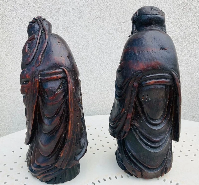 2 Grandes Statuettes Chinoises En Résine - 48 Cm - Art Asiatique De Collection