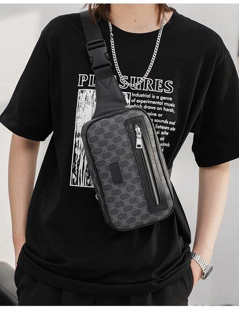 Leather Bag Shoulder Chest Crossbody Menâs Pouch Small Sling Handbag Messenger