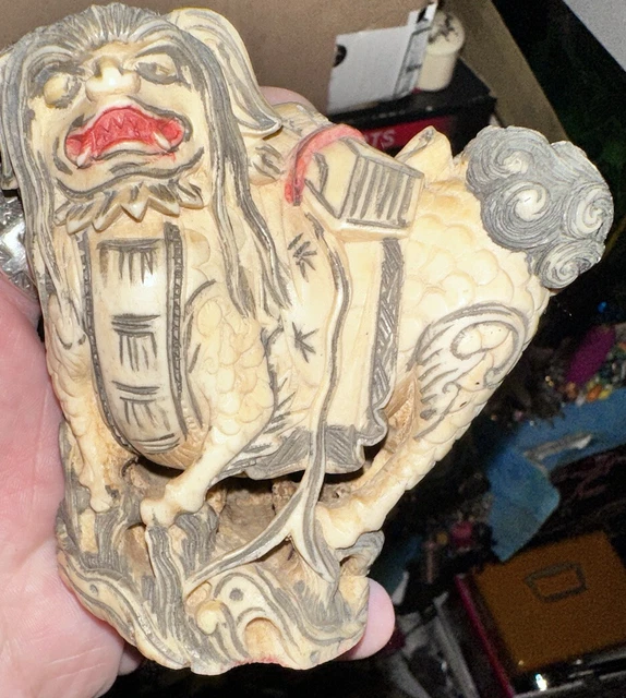 Ancien Superbe Cachet Sceau Sculpture Sculpte Chien De Fo Travail Extreme Orient