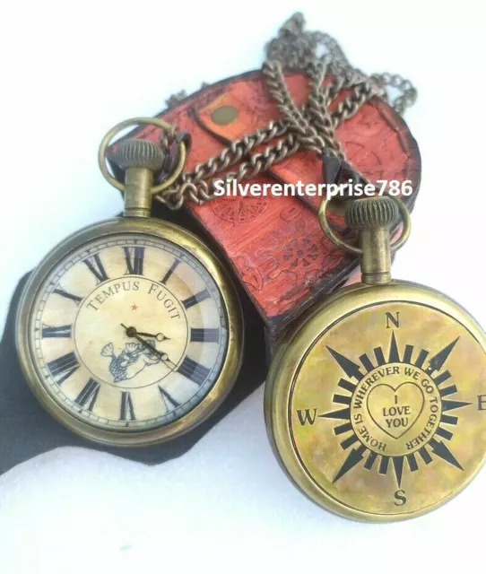 Nautical Antique Brass Pocket Watch | I Love You Brass Clock Collectibles Gift