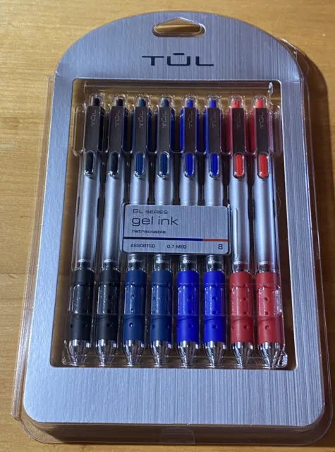 TUL Retractable Gel Pens Medium Point 0.7mm 8-Pack Black/Blue-Black/Blue/Red Ink