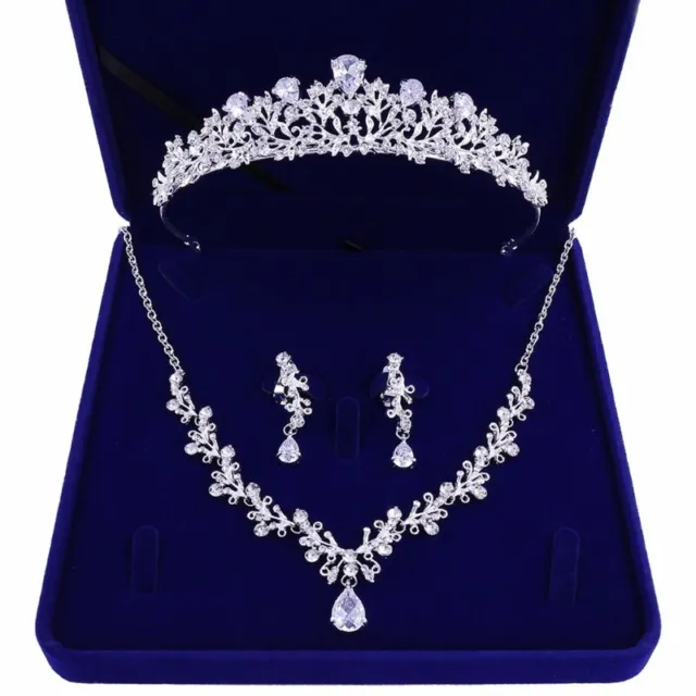 Crystal Bridal Jewelry Set for Women Necklace Earrings and Tiara for Wedding