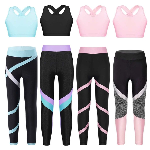 Kids Girls Dance Crop Top with Athletic Legging Set Gymnastics Dance Activewear