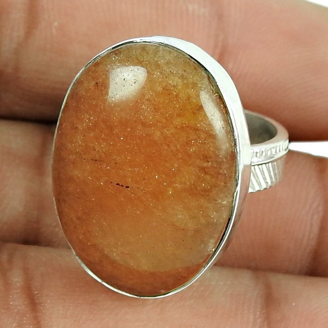 Gift For Her Natural Aventurine Cocktail Bohemian Ring Size 7 925 Silver B22
