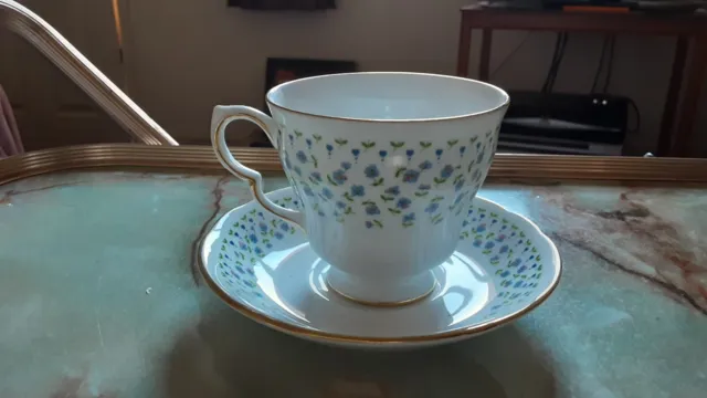 Vintage 1950'S Queen Anne Bone China Blue Hearts Pattern Cup & Saucer