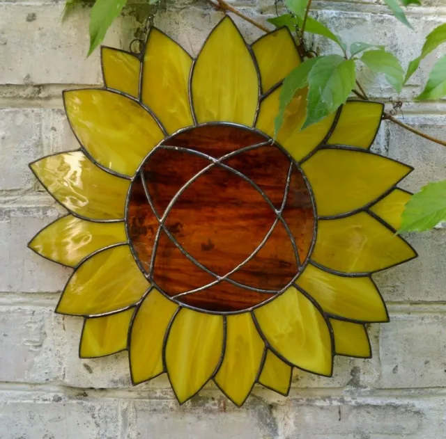 Large Yellow Stained Glass Sunflower Suncatcher Window Panel 12"