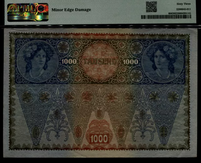 Tt Pk 60 1902 Nd 1919 Austria Oesterrichisch-Ungarische Bank 1000 Kronen Pmg 63 2