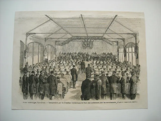 1866 Engraving. Vincennes Imperial Asylum. Inaugu Conferences For Convalescents