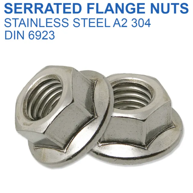 M3 M4 M5 M6 M8 M10 M12 M16 Flanged Nuts Serrated A2 Stainless Steel Din 6923