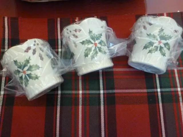 3 NIB Lenox CLASSIC “Holiday” Christmas PIERCED HOLLY BERRY Votive Candle Holder