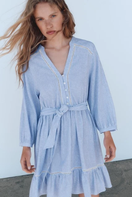 zara blue linen dress The Kiley Denim Mini Dress