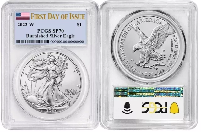 2022 W Silver Eagle $1 Burnished Pcgs Sp70 First Day Of Issue  Flag Y8