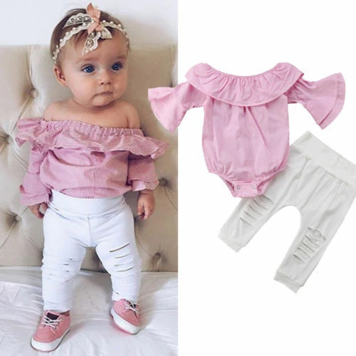 2pcs Infant Baby Girl Boy Outfits Romper Tops Long Pants Legging Clothes Set