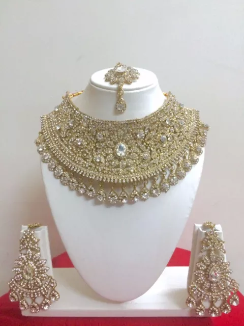 Indisch Hochzeit Vergoldet Modeschmuck Halskette Ohrring Bollywood Schmuck Set