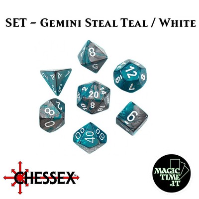 Chessex 12 d6 Dice Set Chessex GEMINI STEAL TEAL white 26656 ACCIAIO CIANO Dadi Dado 