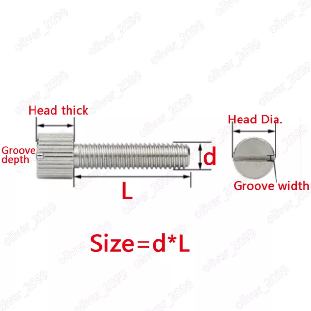 304 Stainless Steel Slotted Thumb Screws Knurled Flat Head M3 M4 M5 M6 2