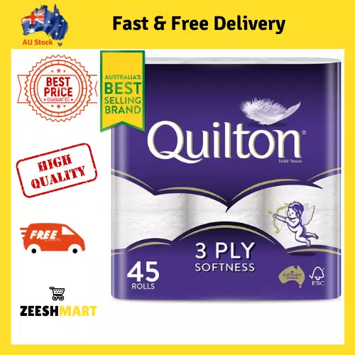 Toilet Paper 45 Rolls Quilton 3 Ply White Soft Tissue Bulk