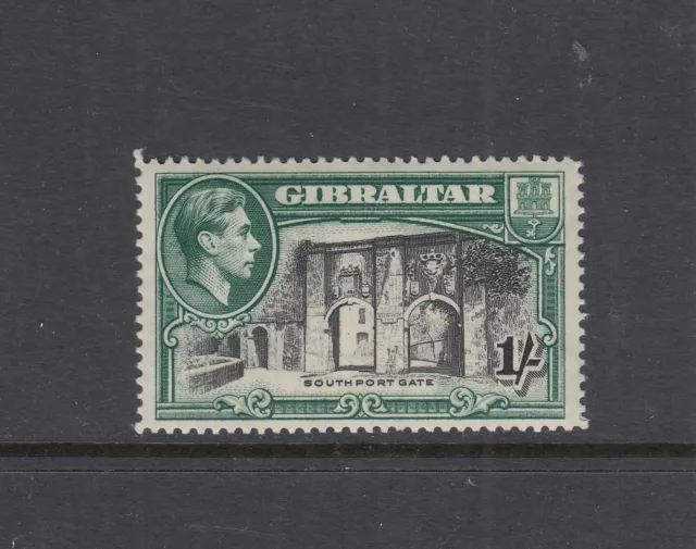 GIBRALTAR: 1938-51 KGVI definitives, 1/- Black & Green Perf 14 SG 127 £45, MLH.