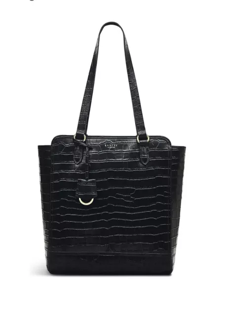 RRP £239 Radley Black Leather Upper Grove Faux Croc Tote Bag Stunning Gift BNWT