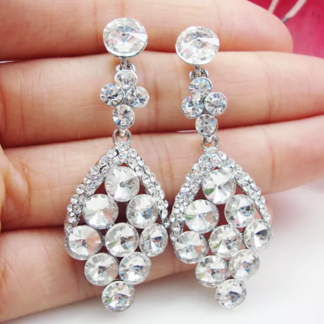 Beautiful Bride Clear Austrian Crystal Drop Dangle Earrings Wedding Earrings