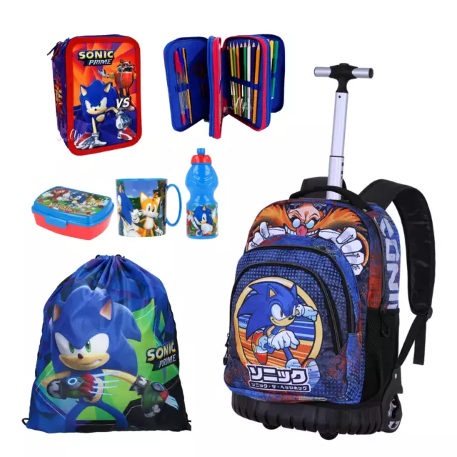 Sonic Set Grande Zaino Trolley Astuccio Sacca Porta Merenda Scuola Elementare