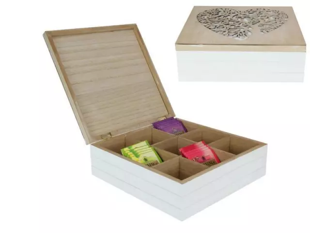 Tea Box Tea Bag Organizer Tree of Life Tea Holder Wooden Tea Chest 9 Compartment