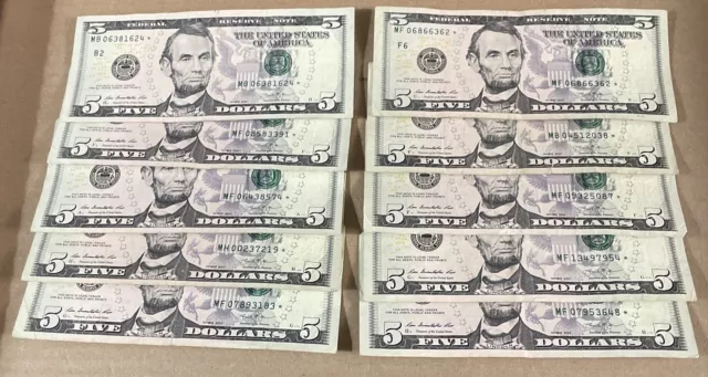 Lot Of 10 2013 $5 Star Notes