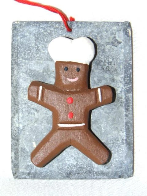 1980s Primitive Vintage CHRISTMAS Gingerbread Man On Cookie Sheet Ornament