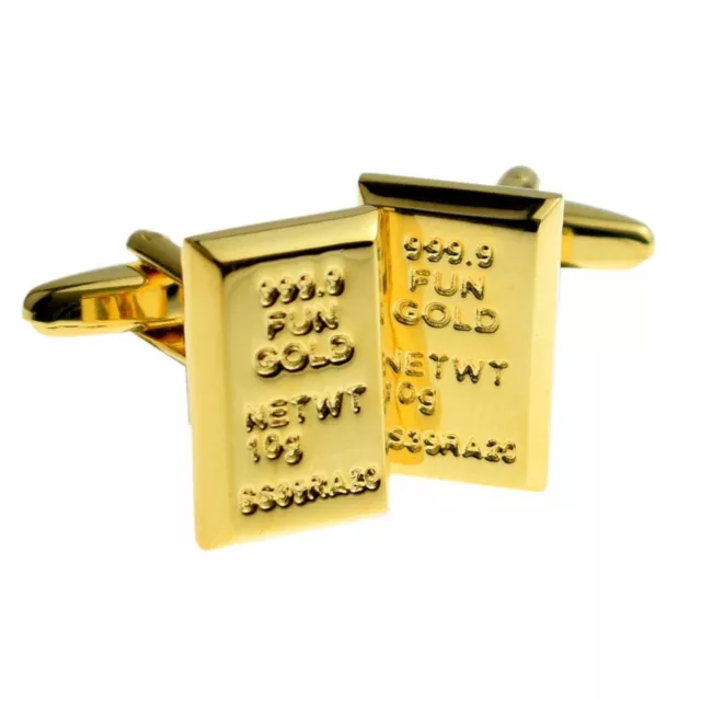 Gold Bar Fort Knox Ingot Look Cufflinks & Personalised Chrome Box NC006 -DCB