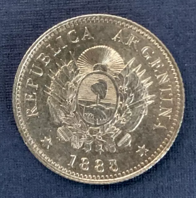 1883 Argentina Uncirculated BU 20 Centavos Coin