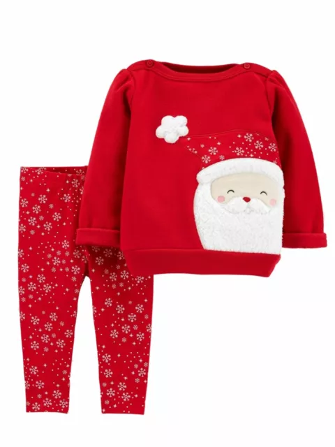 Carters Infant Girls Red & White Santa Claus & Snowflake Christmas Outfit
