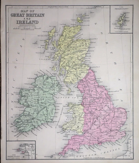 1871 Cowperthwait Atlas Map ~ GREAT BRITAIN - IRELAND ~ (10x12) ~Free S&H -#1084