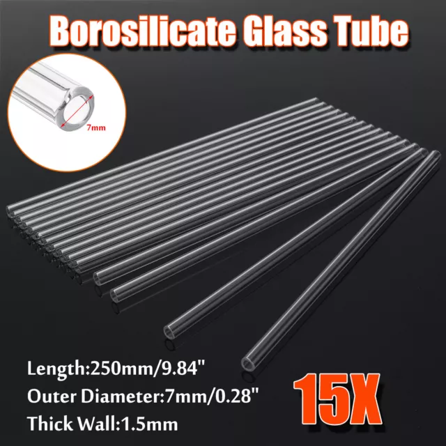 15PCS 7mm OD Pyrex Glass Tubes Borosilicate Glass Blowing Tubing Clear 250mm