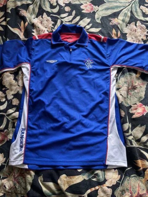 Y2K Umbro Glasgow Rangers Football Club 1/4 Zip Polo Shirt, Large