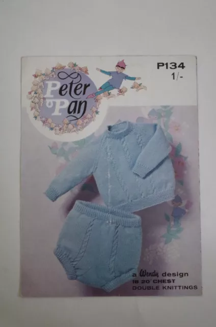Vintage Wendy Peter Pan DK Knitting Pattern Babies Suit 18"-20" P134