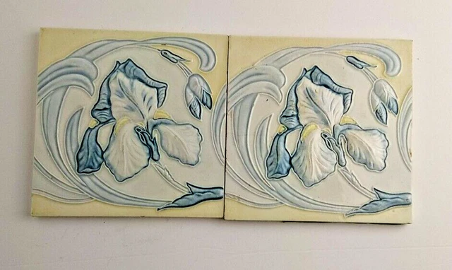 Relief Tile Belgium 6 inch Set of 2 Faïenceries des Pavillons Florennes c1930