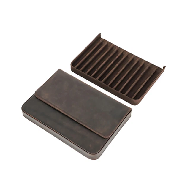 12 Slots Genuine Leather Pen Case Tray Holder Pencil Organizer Office/School