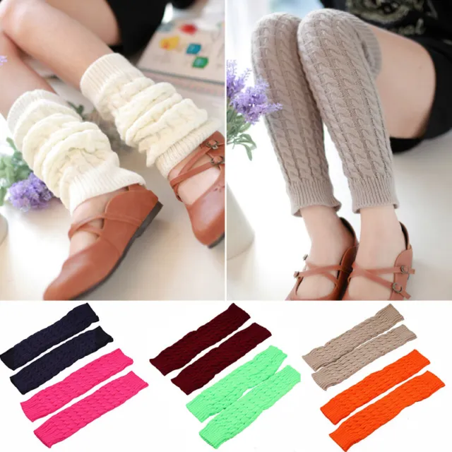 Womens Winter Warm Leg Warmers Cable Knit Knitted Crochet Long Socks Boot Cuffs