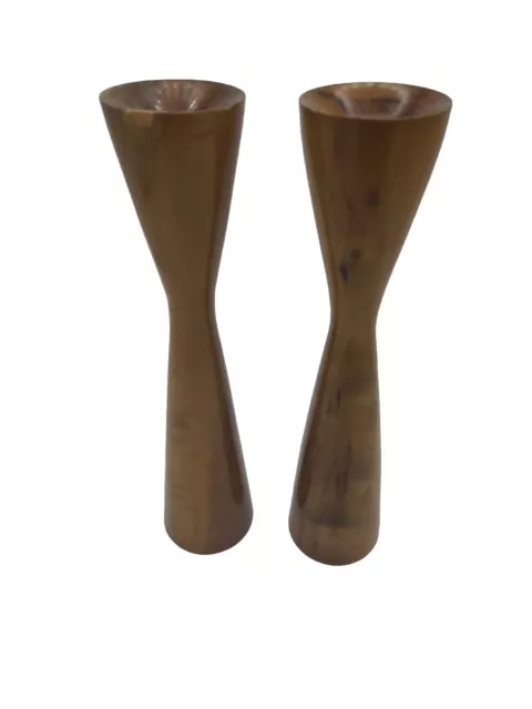 MCM Pair WOOD TULIP Candlesticks  12" Tall Danish Styl Modern Minimalism Vintage