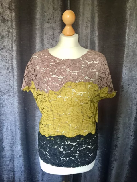 Next Top Blouse Size 8 Multi Coloured Blue Pink Yellow Lace Smart Casual Cruise