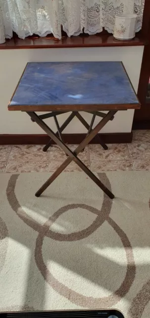 Vintage folding card games table with blue baize top