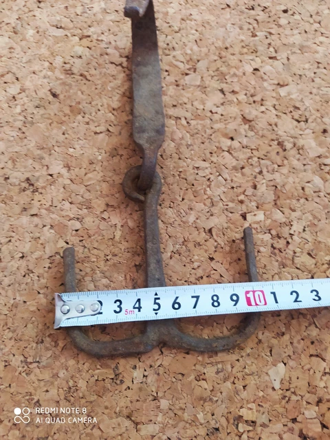 Antique 19th C. Hand Forged WROUGHT Iron Hook HANGER Hunting Farm TOOL 2