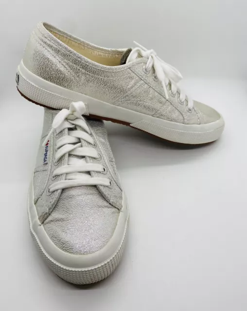 Superga LAMEW Silver Sparkle Metallic Low Top Sneakers Womens Size 8/EU Size 39