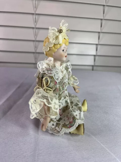 Vintage Mini 6” Porcelain Bisque China Fashion Doll Ornament 4